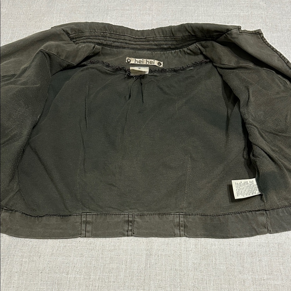 Heihei Anthropologie Jacket Women's 2 Olive Green Utility Cropped Military Style - Picture 13 of 15